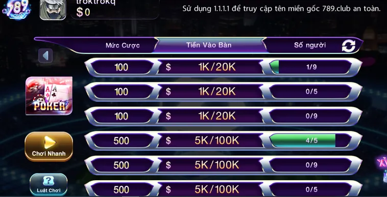 Poker Tại 789Club Đấu Trường Bài Poker Đỉnh Cao Cho Cao Thủ